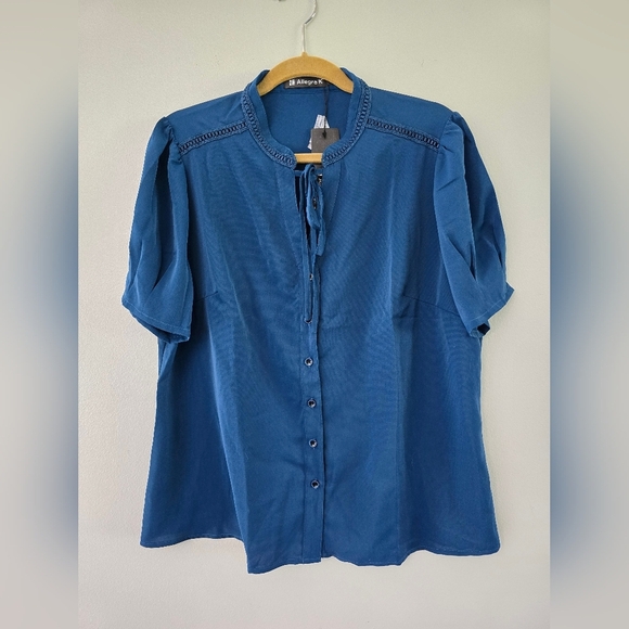 Allegra K Blouse Women's Size XL Blue V-Neck - Picture 1 of 12